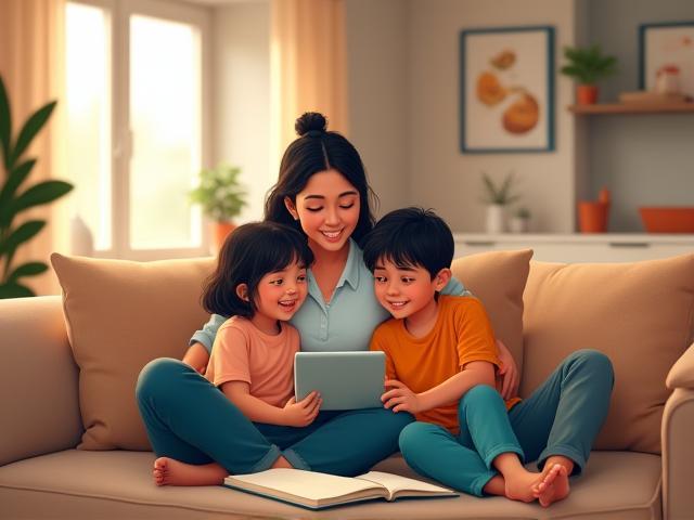 Familia mexicana revisando sus finanzas en un dispositivo